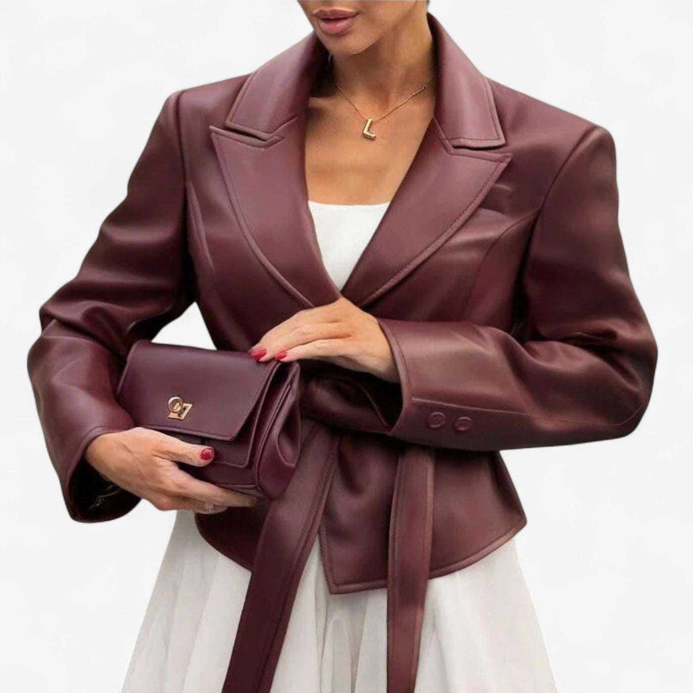 Fabienne™ Veste en Cuir à Ceinture