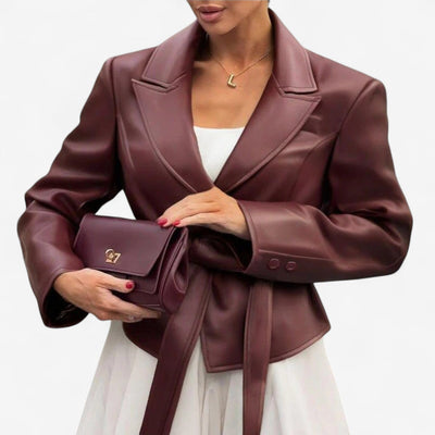 Fabienne™ Veste en Cuir à Ceinture