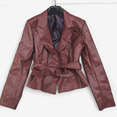 Fabienne™ Veste en Cuir à Ceinture