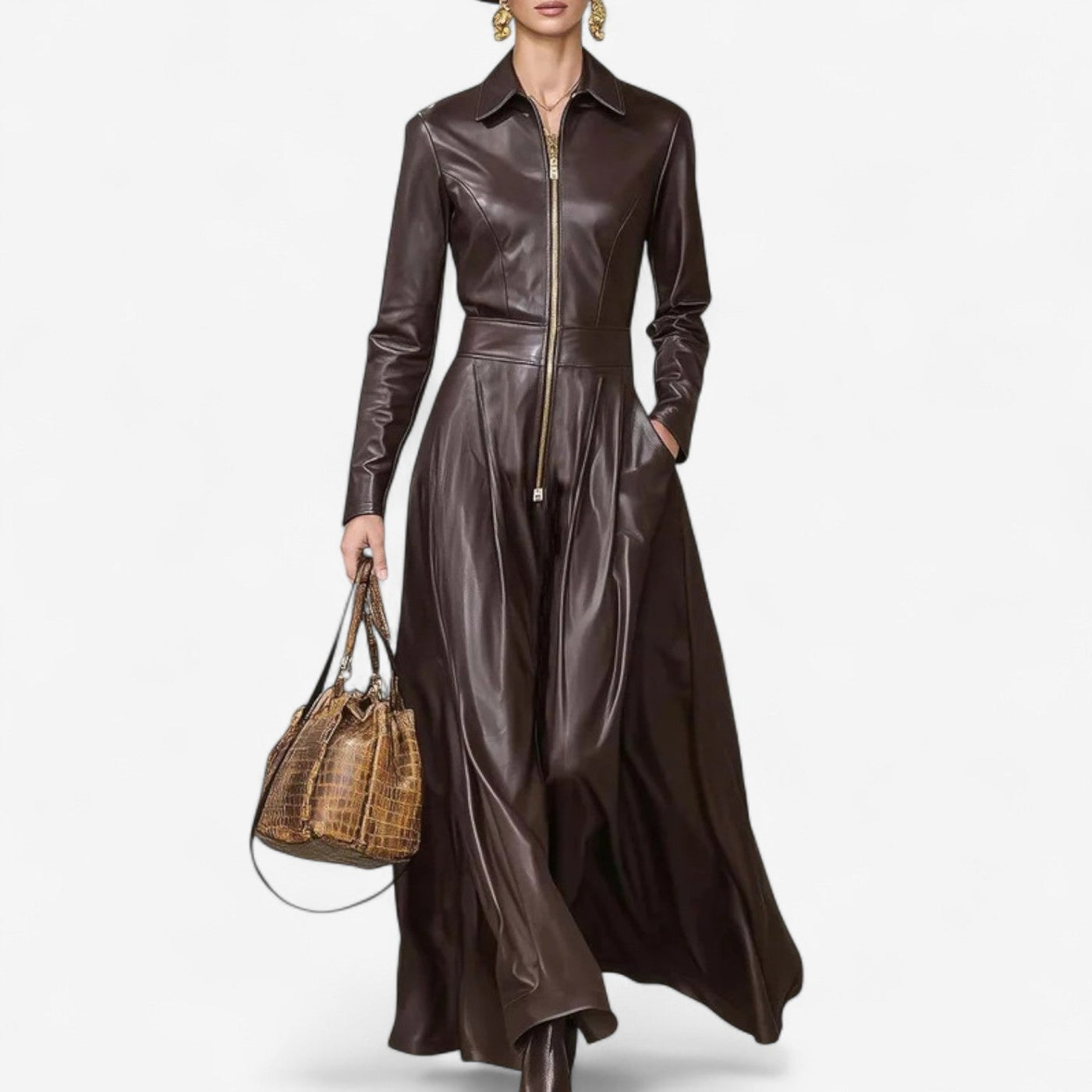 Bernadette™ Robe Longue en Cuir
