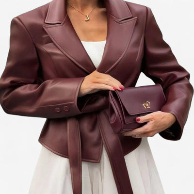 Fabienne™ Veste en Cuir à Ceinture